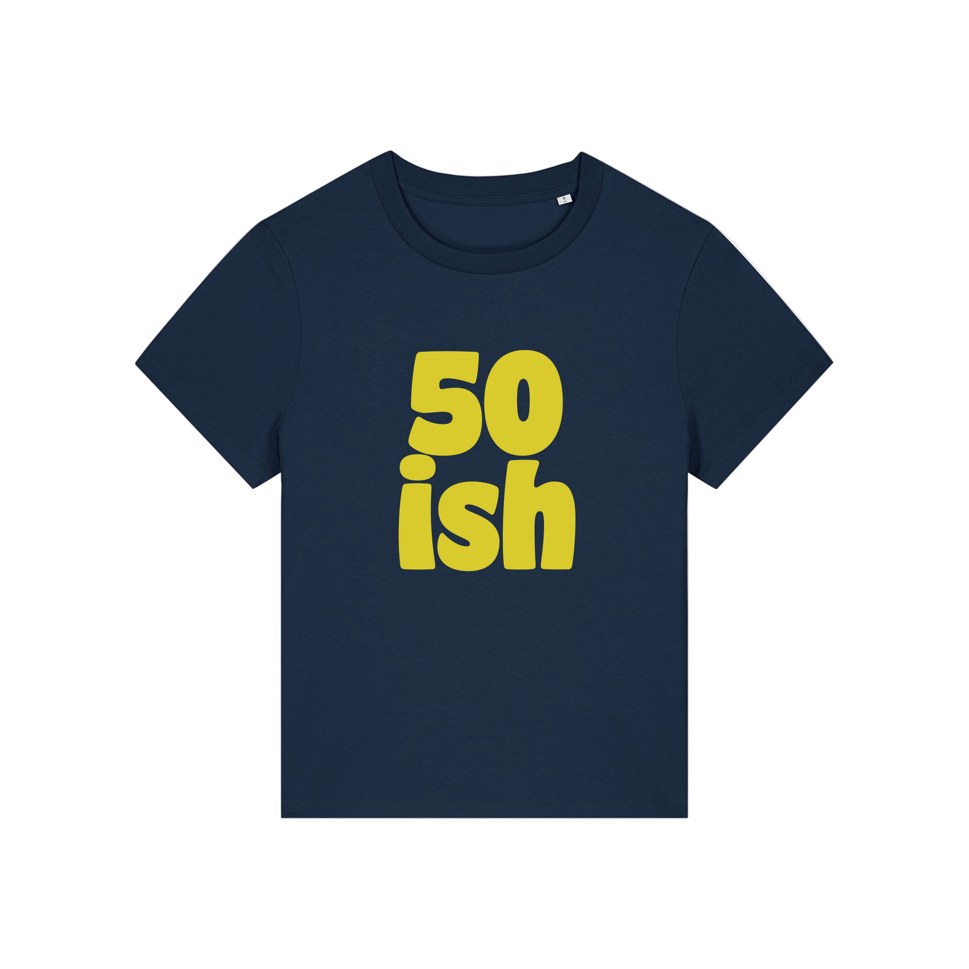 navy birthday t-shirt with the slogan '50 ish'