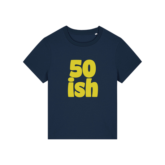 navy birthday t-shirt with the slogan '50 ish'