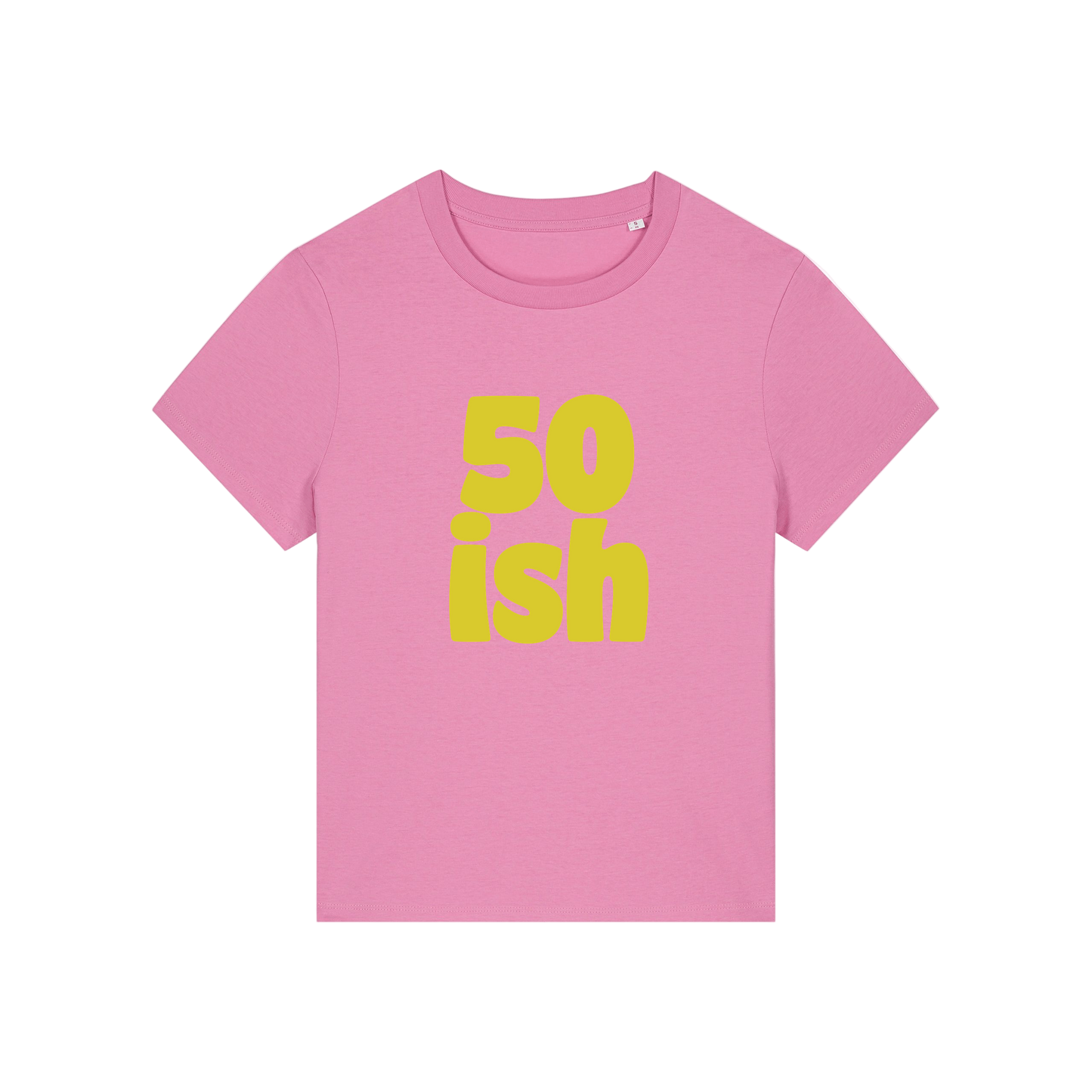 pink birthday t-shirt with the slogan '50 ish'