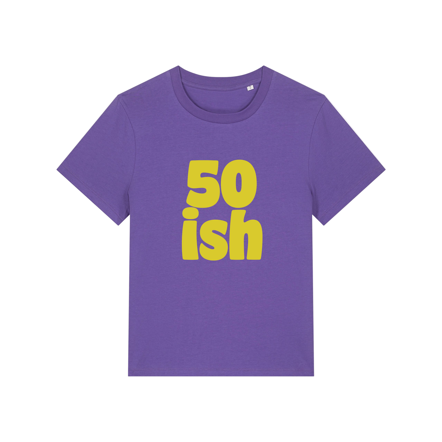 purple birthday t-shirt with the slogan '50 ish'