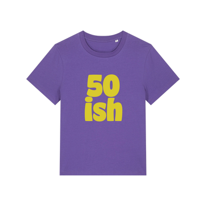 purple birthday t-shirt with the slogan '50 ish'