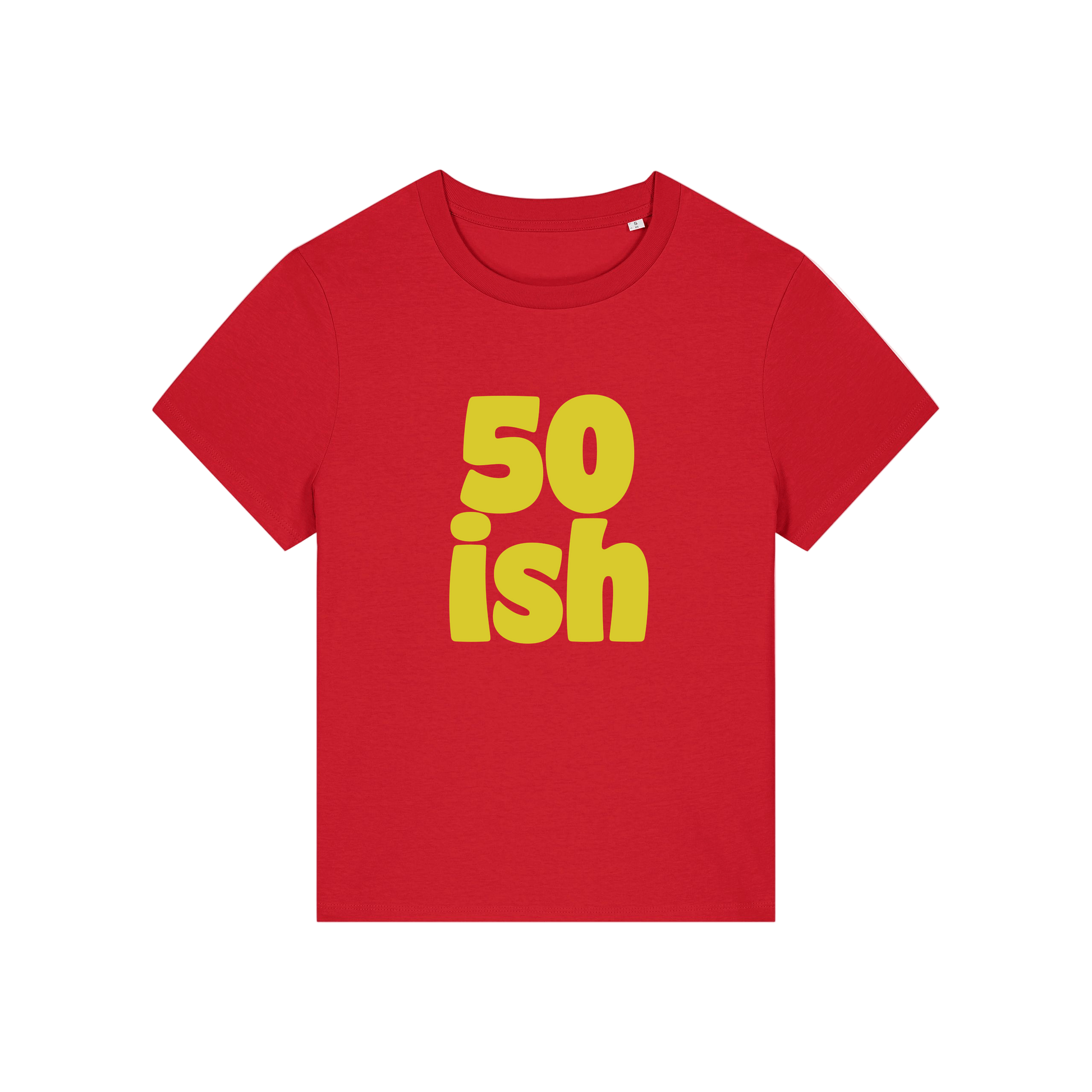 red birthday t-shirt with the slogan '50 ish'