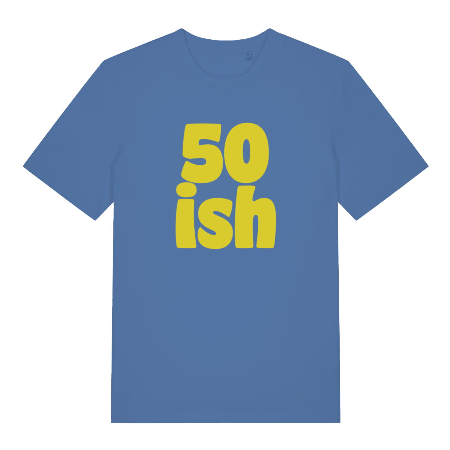 blue birthday t-shirt with the slogan '50-ish'