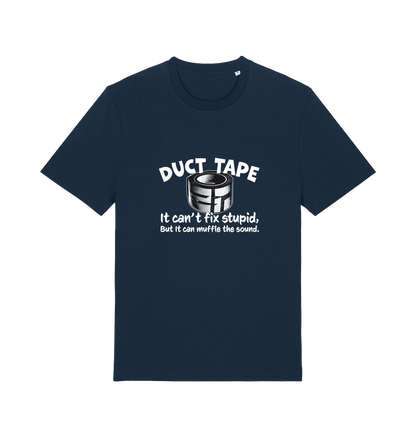 navy offensive t-shirt with a duct tape graphic and the slogan 'duct tape it can't fix stupid but it can muffle the sound'
