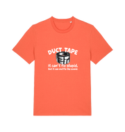 orange offensive t-shirt with a duct tape graphic and the slogan 'duct tape it can't fix stupid but it can muffle the sound'