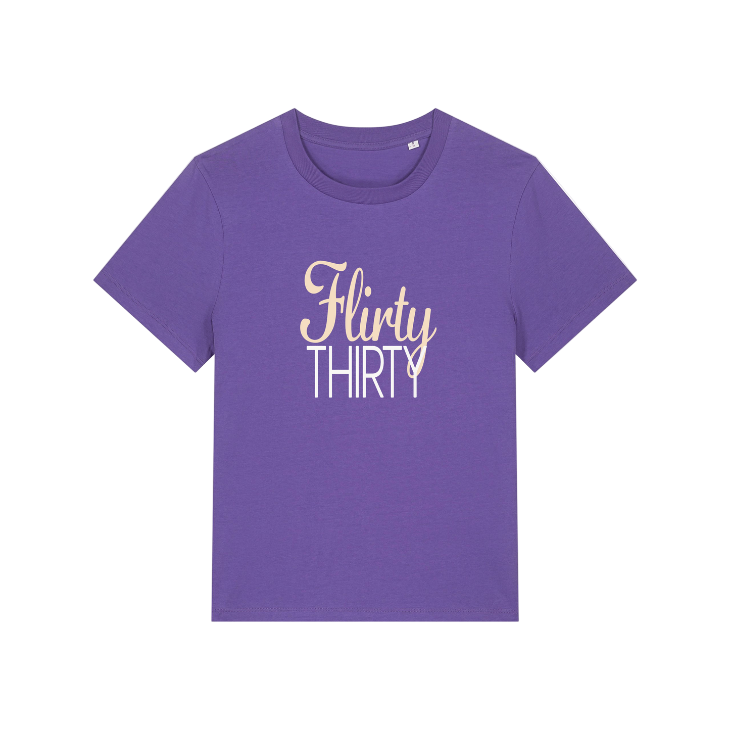 purple slogan t-shirt that reads 'flirty thirty'