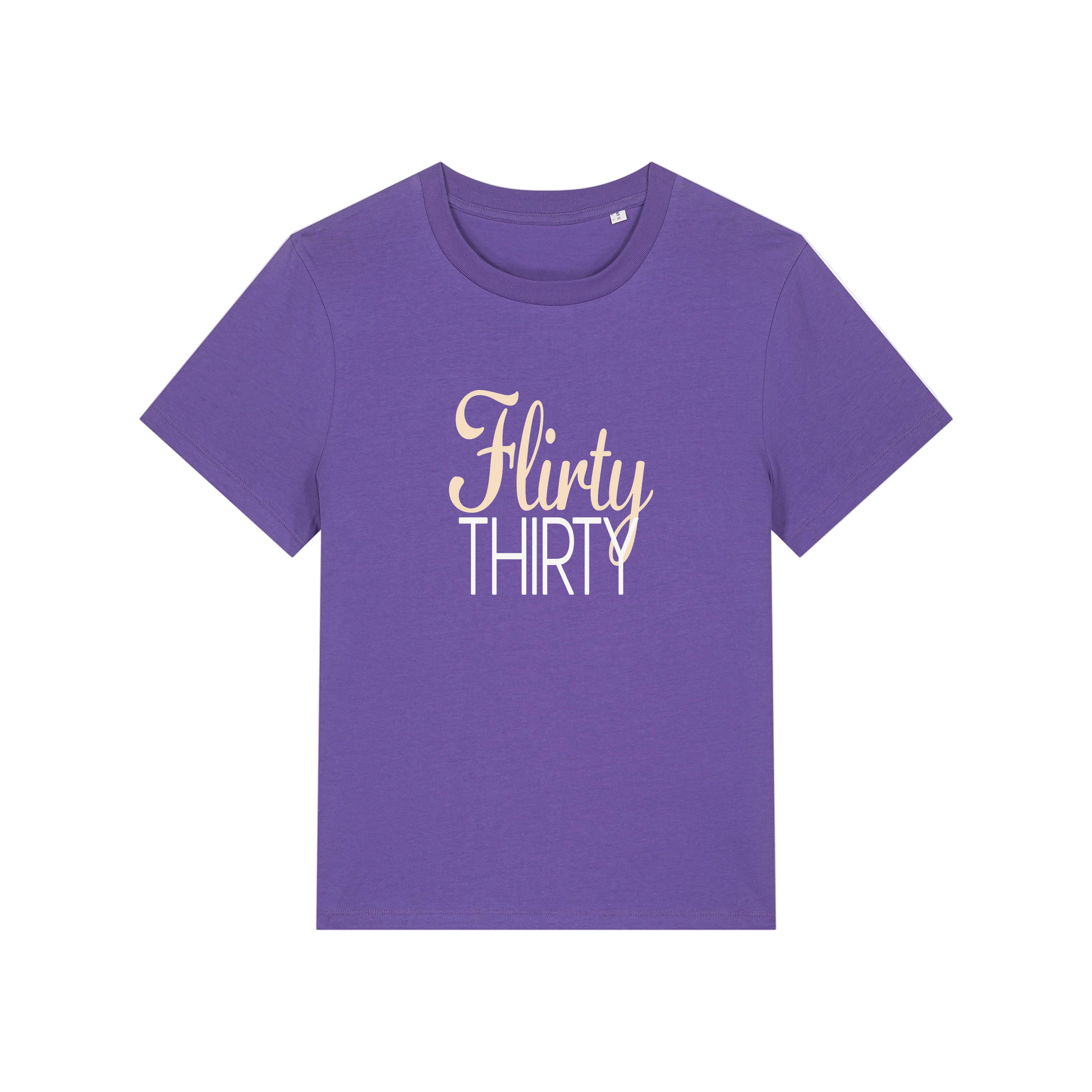 purple slogan t-shirt that reads 'flirty thirty'
