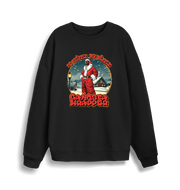 black christmas sweater with the graphic of snoop dogg in a santa outfit and the slogan 'fo shizzle my nizzle gangster wrapper'
