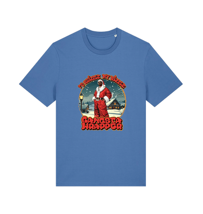 blue xmas t-shirt with the graphic of snoop dogg dressed as santa claus and the logan 'fo shizzle my nizzle gangsta wrapper'
