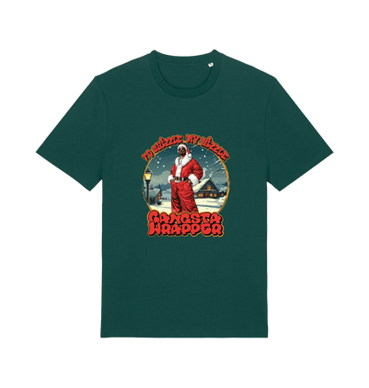 green xmas t-shirt with the graphic of snoop dogg dressed as santa claus and the logan 'fo shizzle my nizzle gangsta wrapper'