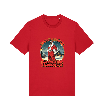 red xmas t-shirt with the graphic of snoop dogg dressed as santa claus and the logan 'fo shizzle my nizzle gangsta wrapper'