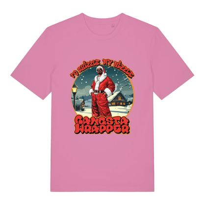 Bubble Pink women's Fo Shizzle T-shirt flat lay showing Snoop as Santa festive illustration