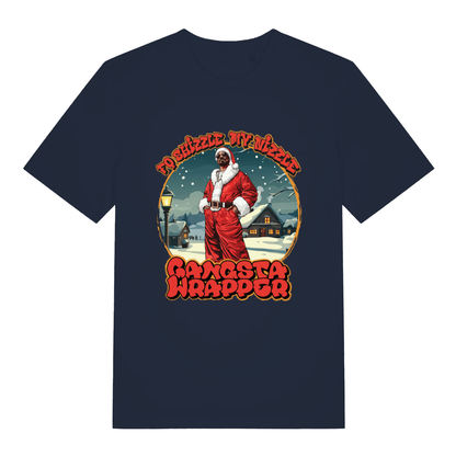 French Navy women's Fo Shizzle T-shirt flat lay with bold "Fo Shizzle My Nizzle Gangsta Wrapper" Christmas graphic
