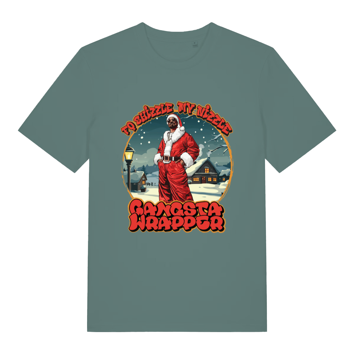 Green Bay women's Fo Shizzle T-shirt flat lay displaying hilarious Snoop Dogg Santa pun tee