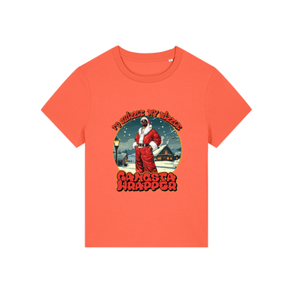 orange christmas t-shirt with the graphic of snoop dogg dressed as santa and the slogan 'fo shizzle my nizzle gangster wrapper'