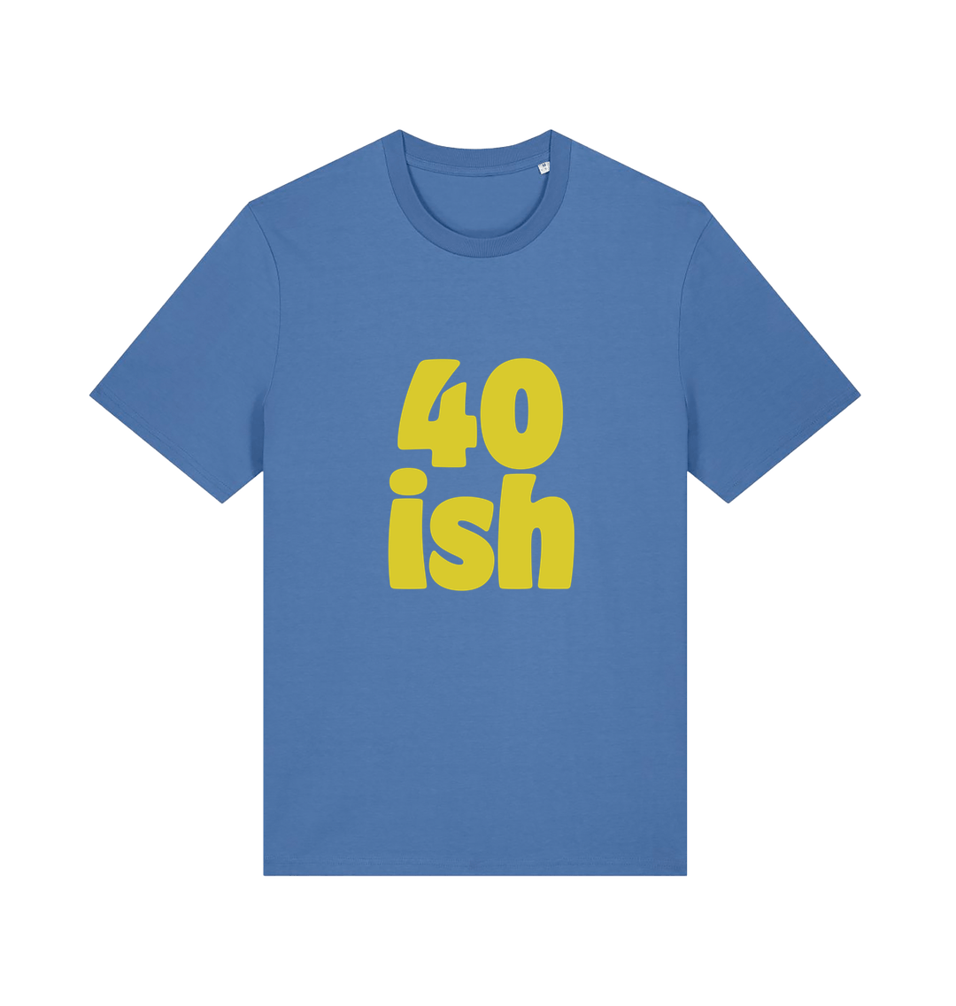blue birthday t-shirt with the slogan '40-ish'