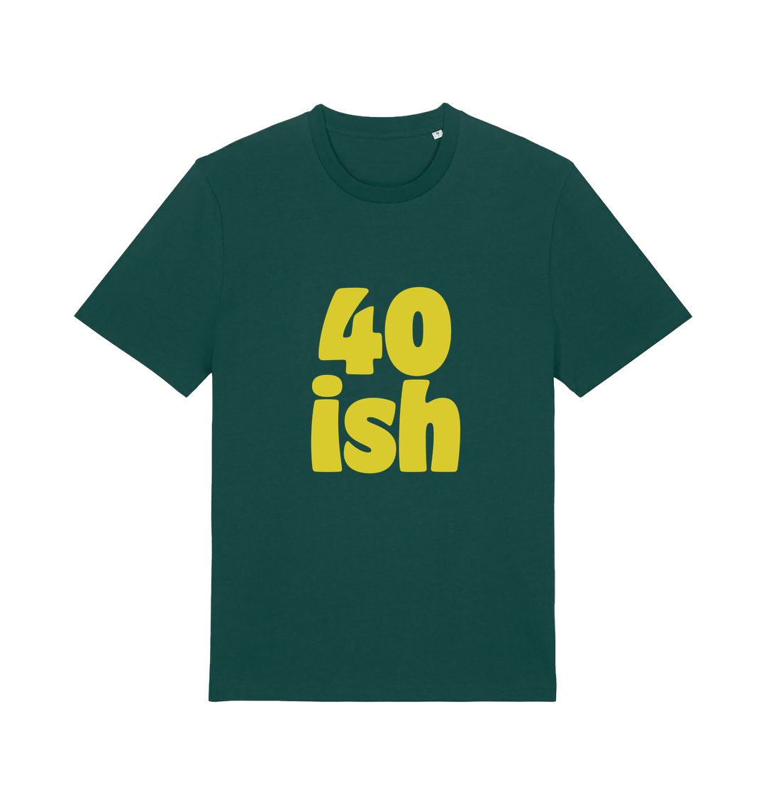 green birthday t-shirt with the slogan '40-ish'