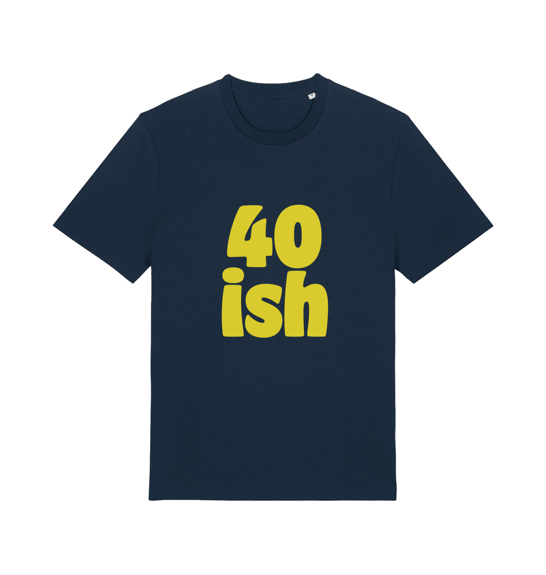navy birthday t-shirt with the slogan '40-ish'
