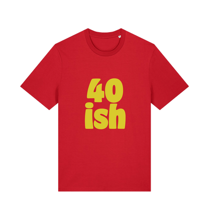 red birthday t-shirt with the slogan '40-ish'