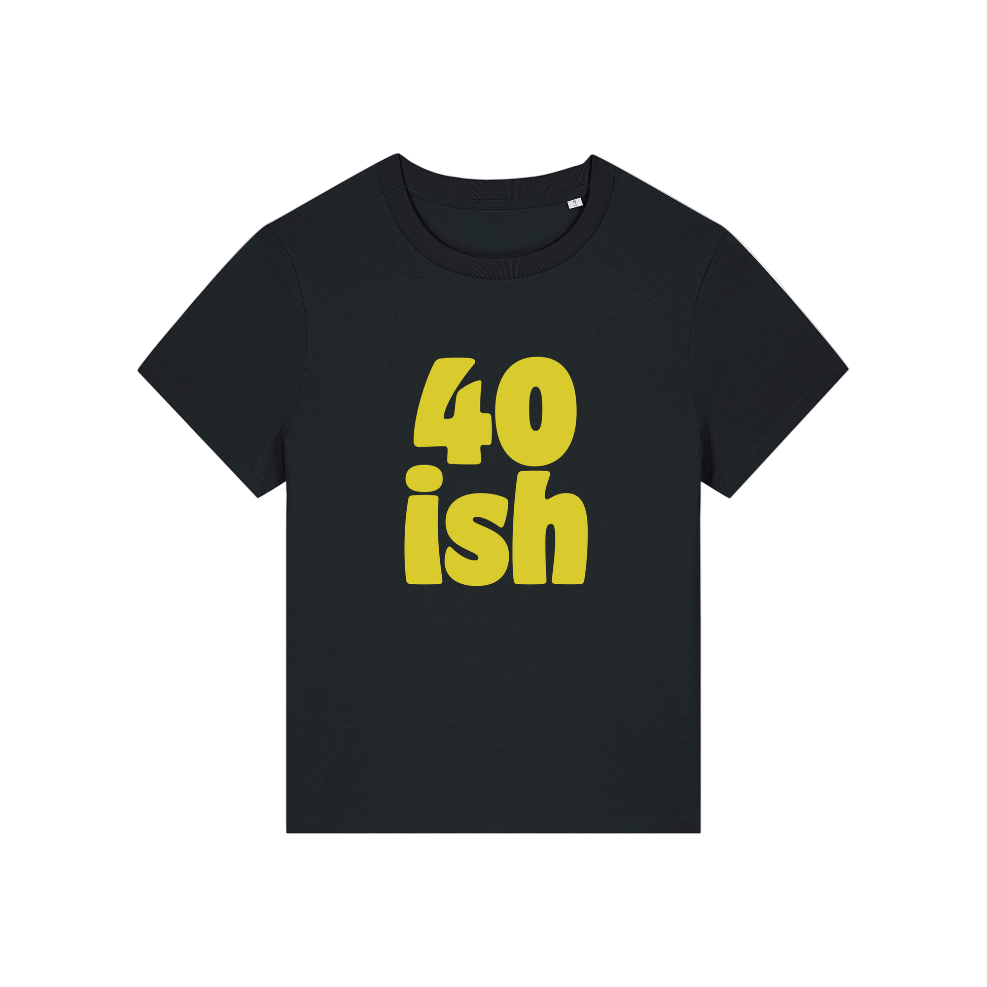 black birthday t-shirt with the slogan '40 ish'