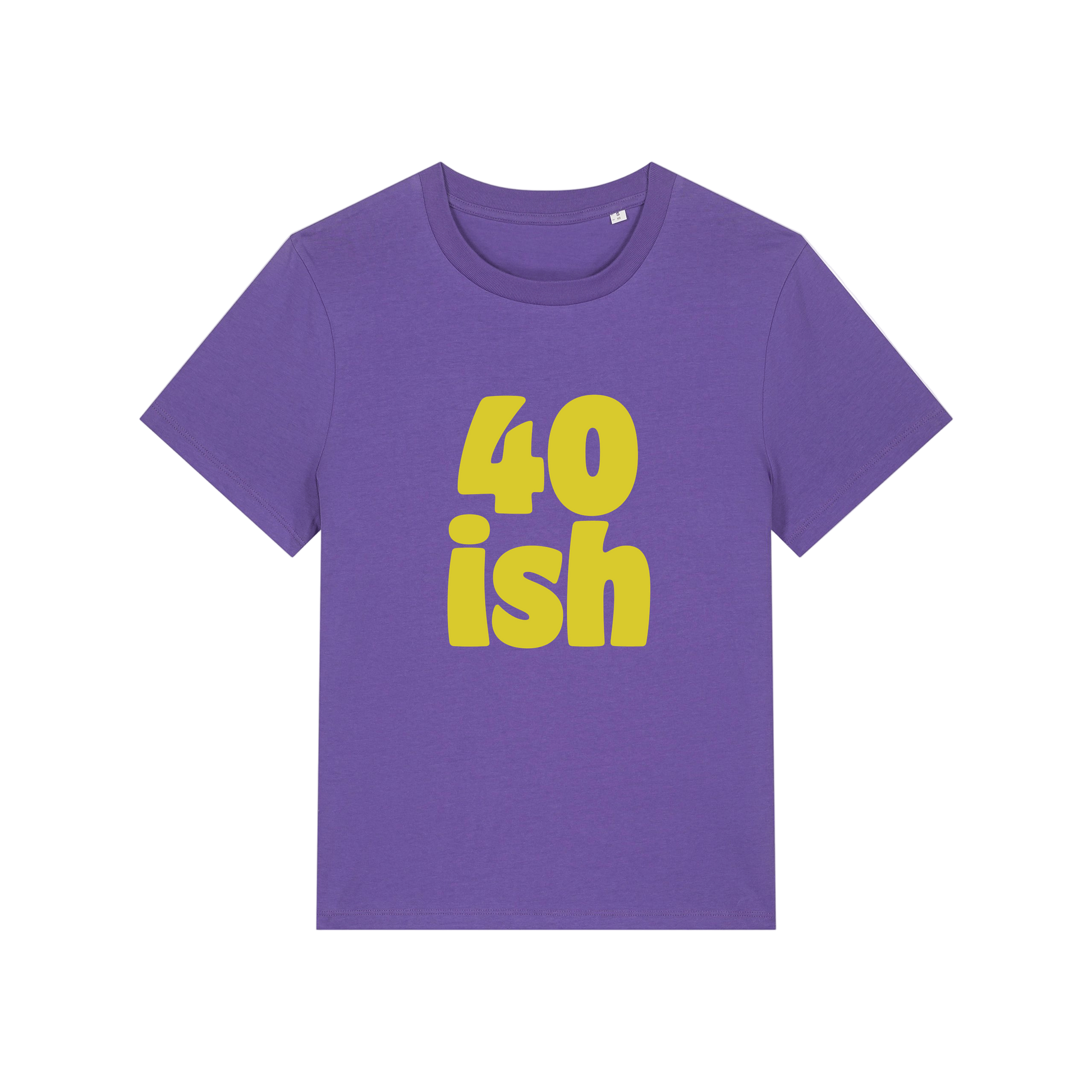 purple birthday t-shirt with the slogan '40 ish'