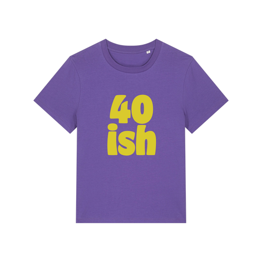 purple birthday t-shirt with the slogan '40 ish'