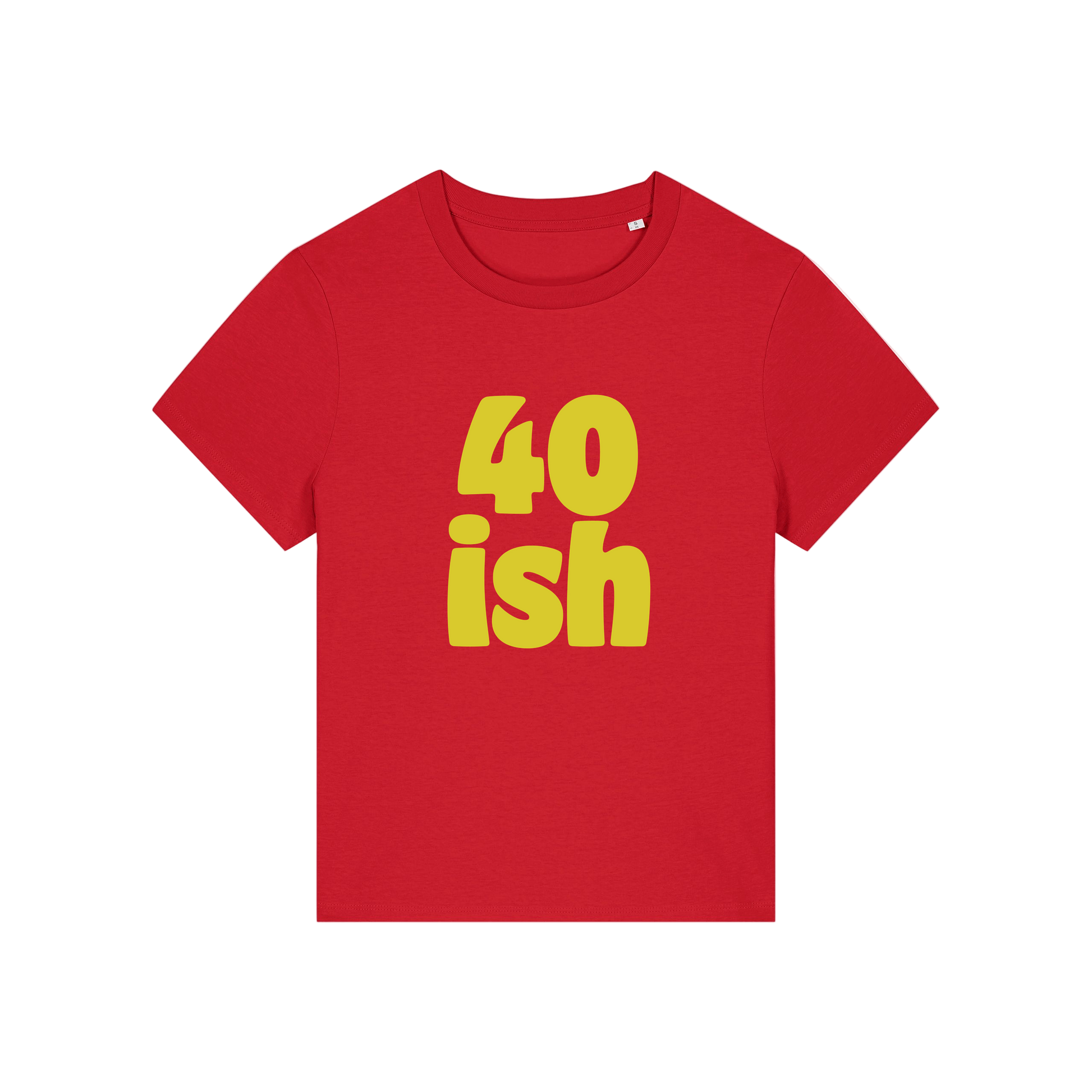 red birthday t-shirt with the slogan '40 ish'