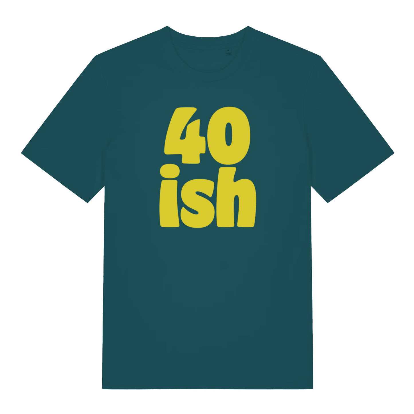 Stargazer women's 40 Ish T-shirt flat lay displaying bold yellow "40 ish" text