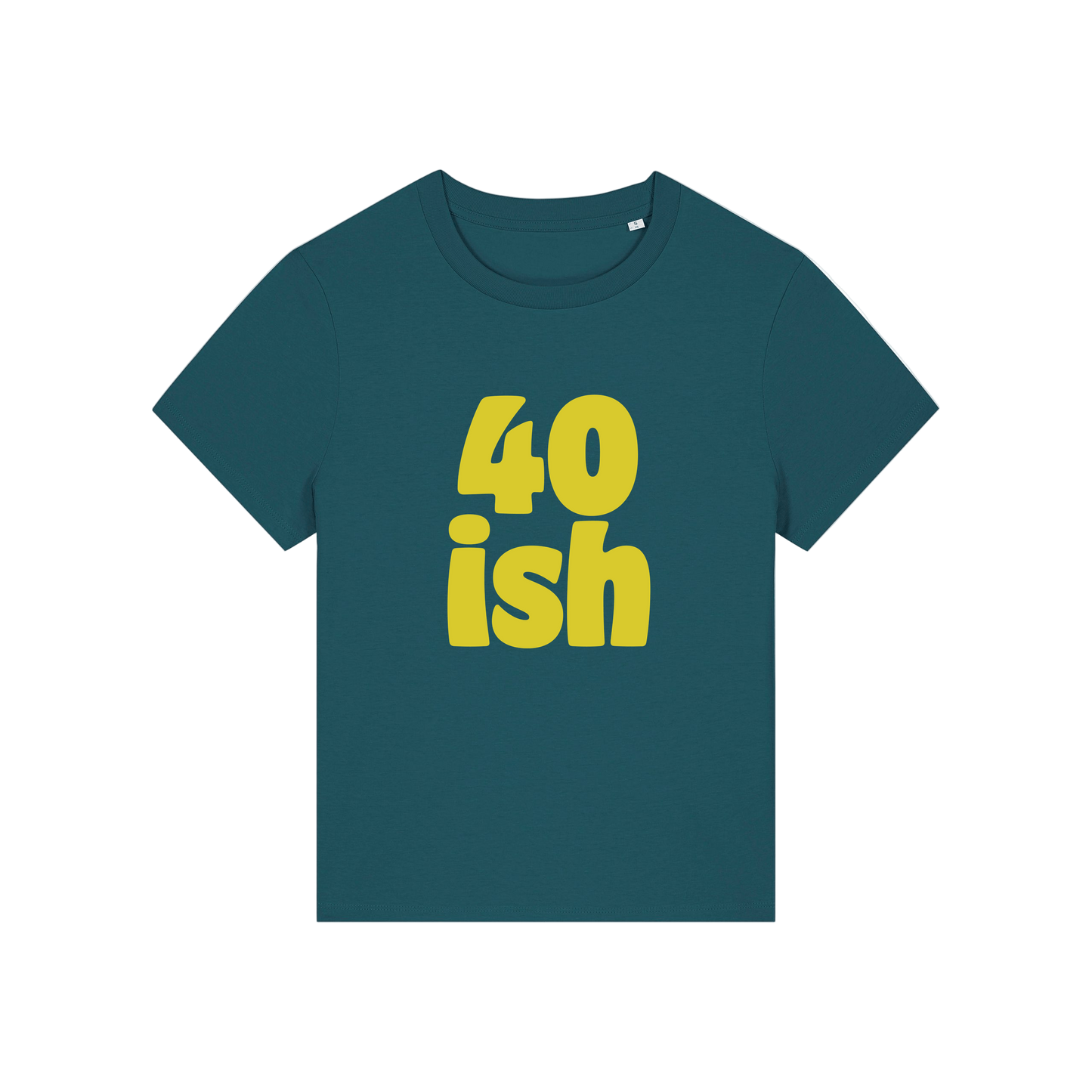 teal birthday t-shirt with the slogan '40 ish'