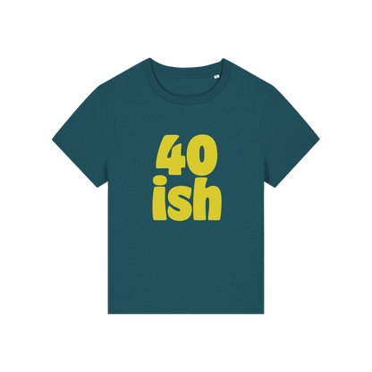 teal birthday t-shirt with the slogan '40 ish'