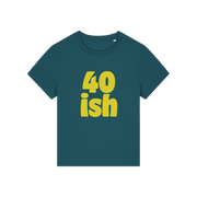 teal birthday t-shirt with the slogan '40 ish'