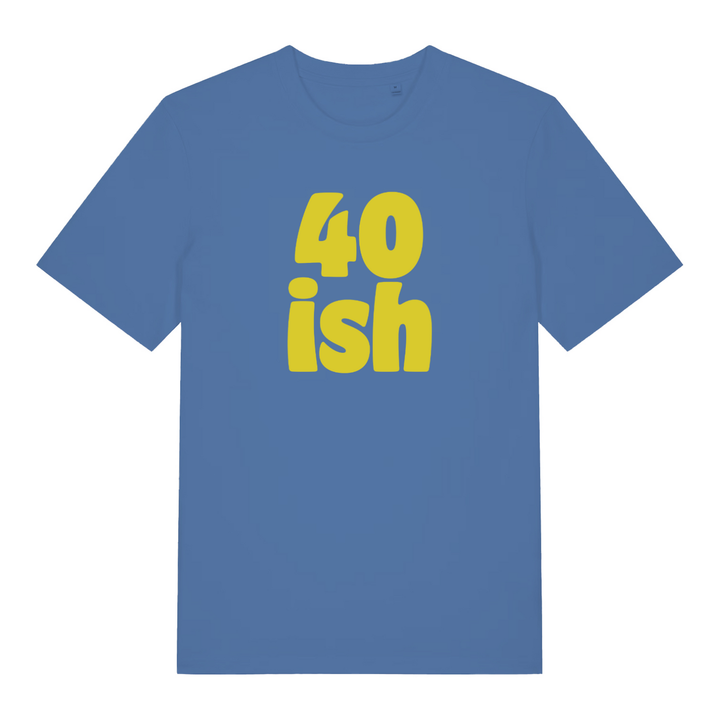 blue birthday t-shirt with the slogan '40 ish'