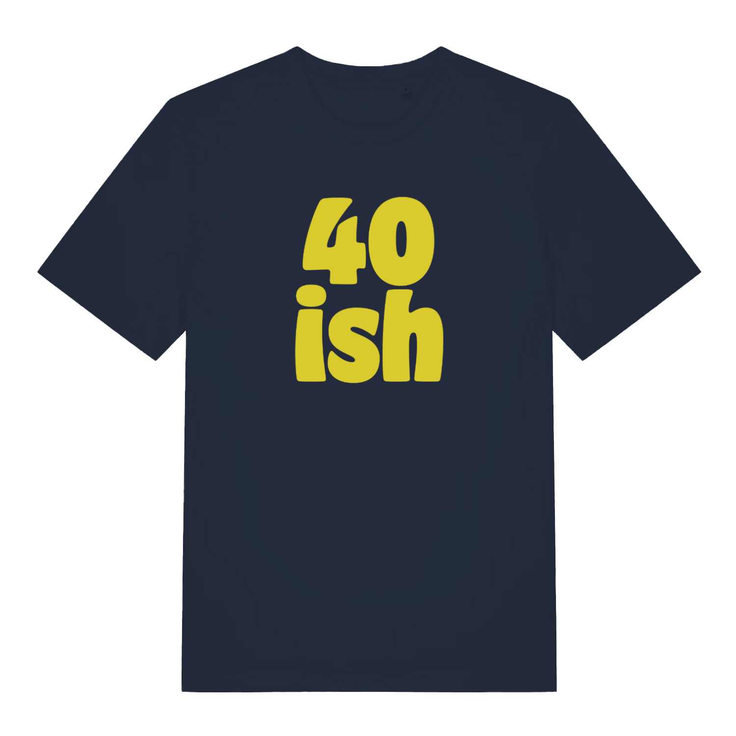 navy birthday t-shirt with the slogan '40 ish'
