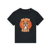 black funny animal t-shirt with the graphic of a fox and the slogan 'oh for fox sake'