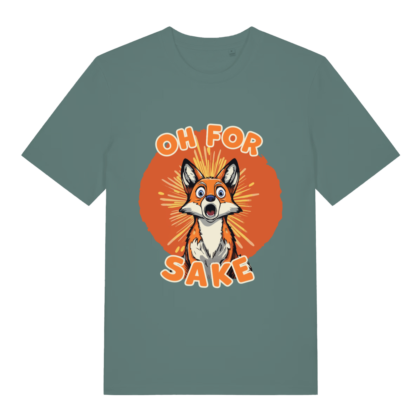 Green women's Oh For Fox Sake T-shirt flat lay showing cute fox "Oh For Fox Sake" illustration
