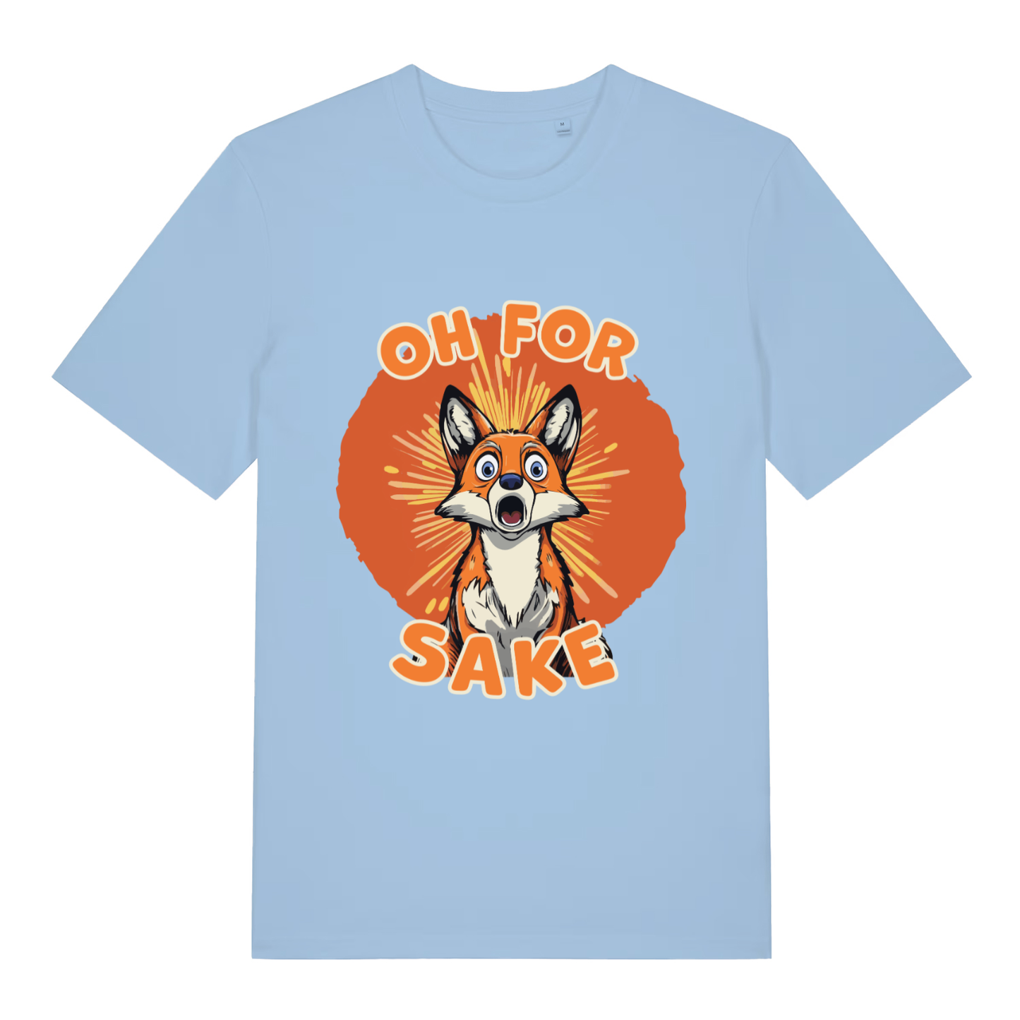 Light Blue women's Oh For Fox Sake T-shirt flat lay with surprised fox pun graphic