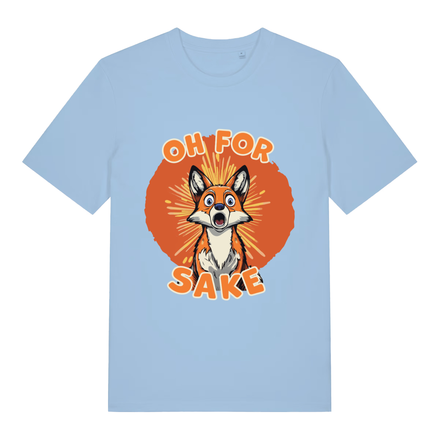 Light Blue women's Oh For Fox Sake T-shirt flat lay with surprised fox pun graphic