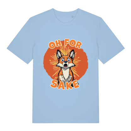 Light Blue women's Oh For Fox Sake T-shirt flat lay with surprised fox pun graphic