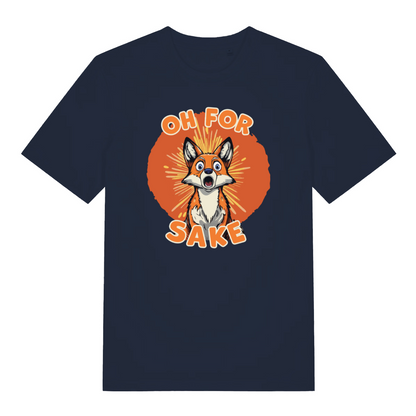 navy women's funny animal t-shirt with the graphic of a fox and the slogan 'oh for fox sake'