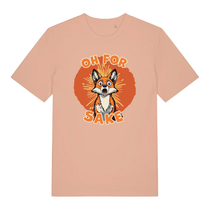 peach women's funny animal t-shirt with the graphic of a fox and the slogan 'oh for fox sake'