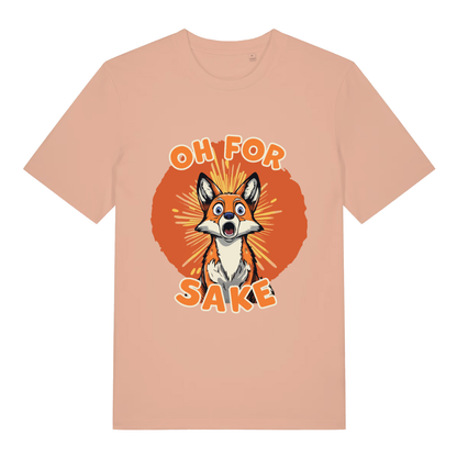 Peach women's Oh For Fox Sake T-shirt flat lay with adorable fox wide eyes artwork