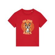 red funny animal t-shirt with the graphic of a fox and the slogan 'oh for fox sake'