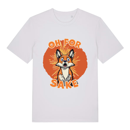 White women's Oh For Fox Sake T-shirt flat lay featuring funny fox "Oh For Fox Sake" design