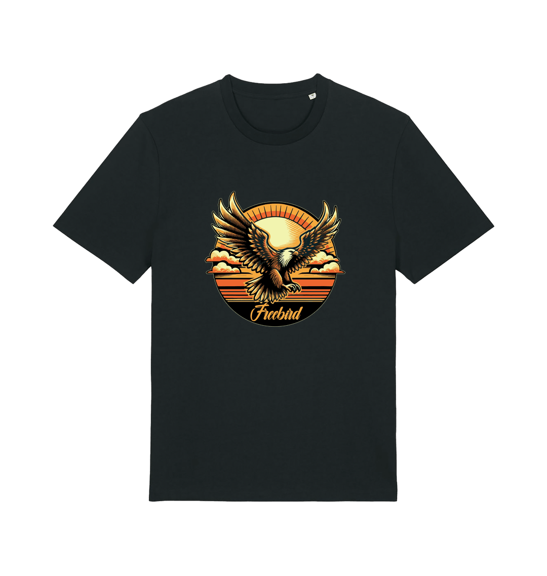 black music t-shirt with the graphic of an eagle and the slogan 'free bird'
