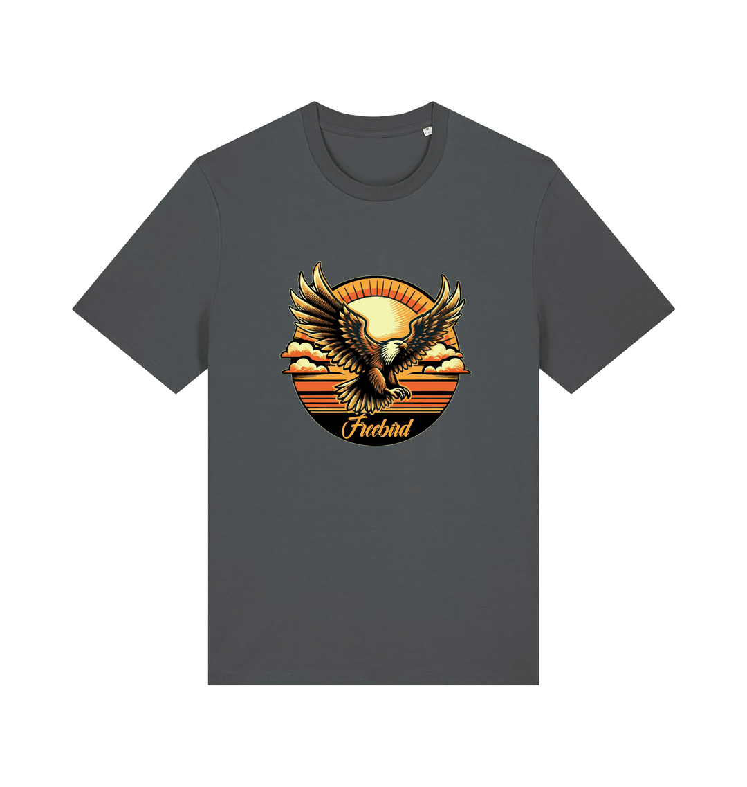 grey music t-shirt with the graphic of an eagle and the slogan 'free bird'