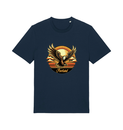 navy music t-shirt with the graphic of an eagle and the slogan 'free bird'