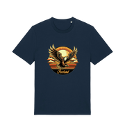 navy music t-shirt with the graphic of an eagle and the slogan 'free bird'