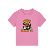 pink animal t-shirt with a tiger graphic and 'Free Exotic' text 