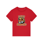 red animal t-shirt with a tiger graphic and 'Free Exotic' text 