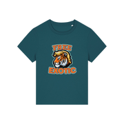 teal animal t-shirt with a tiger graphic and 'Free Exotic' text 